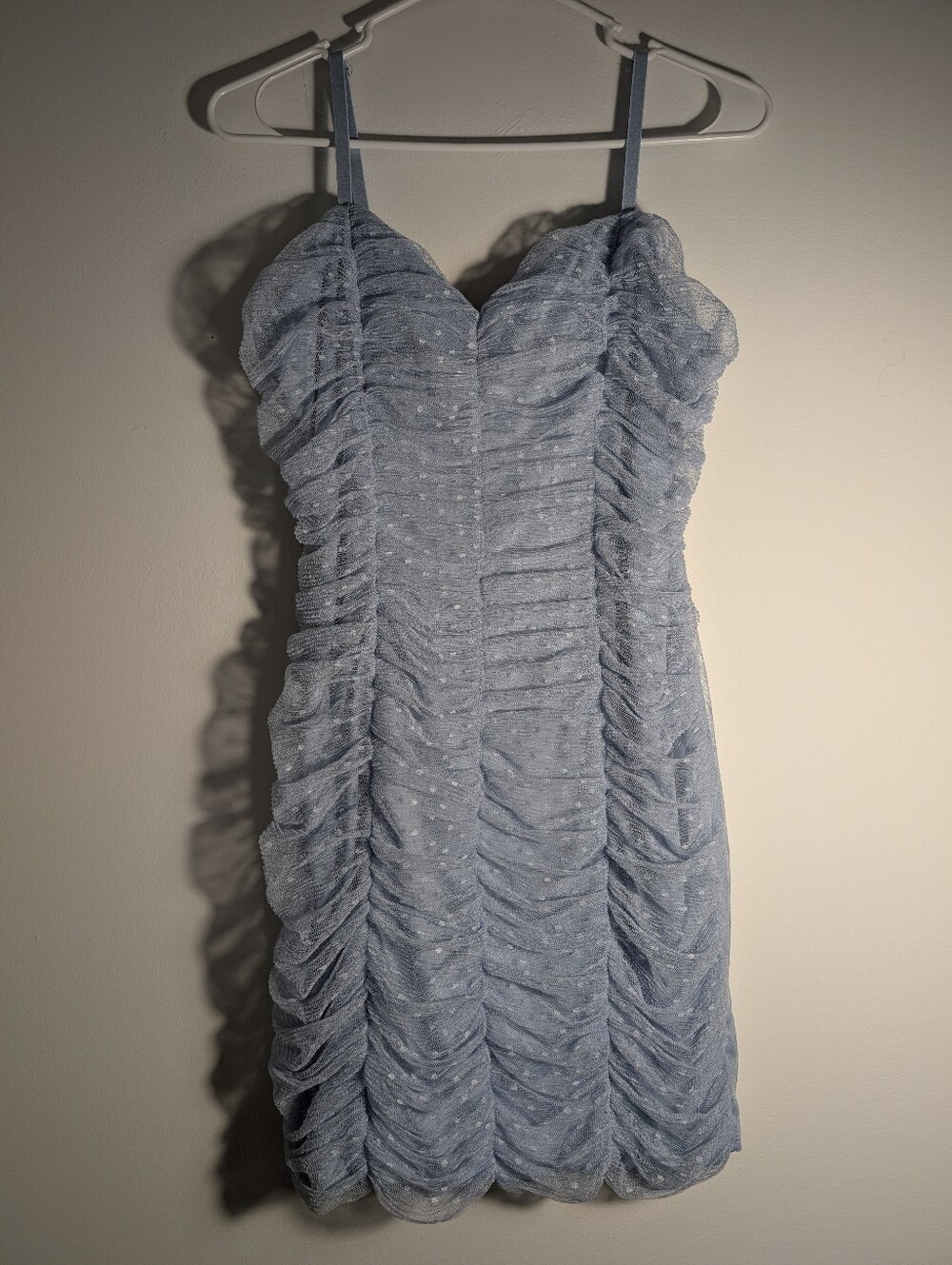 Haute Monde Blue Ruched Mesh Mini Dress Size L